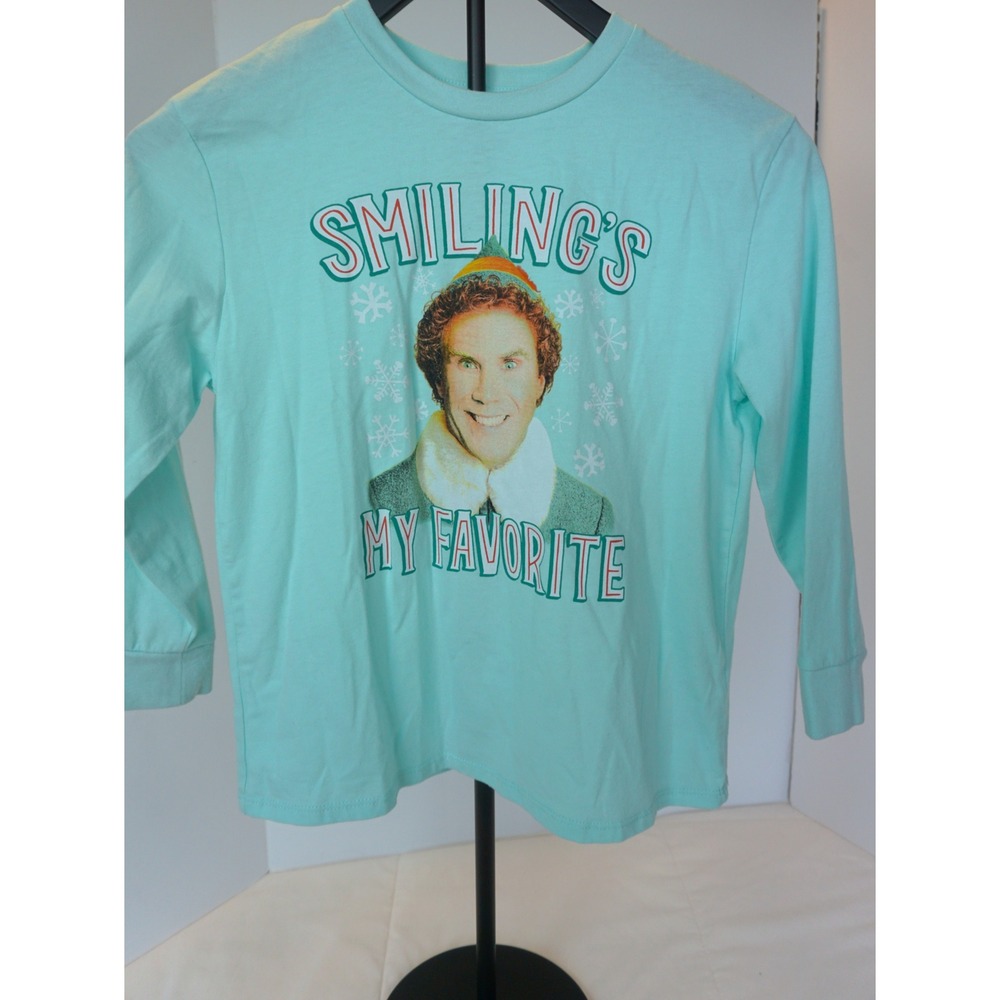 Elf Movie Smiling's My Favorite Long Sleeve Graphic T-Shirt Kids Aqua Blue